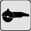 Symbol einer Elektro-Winkelschleifer mit sichtbarer Scheibe, in einem vereinfachten, schwarzen Silhouettenstil auf grauem Hintergrund dargestellt.