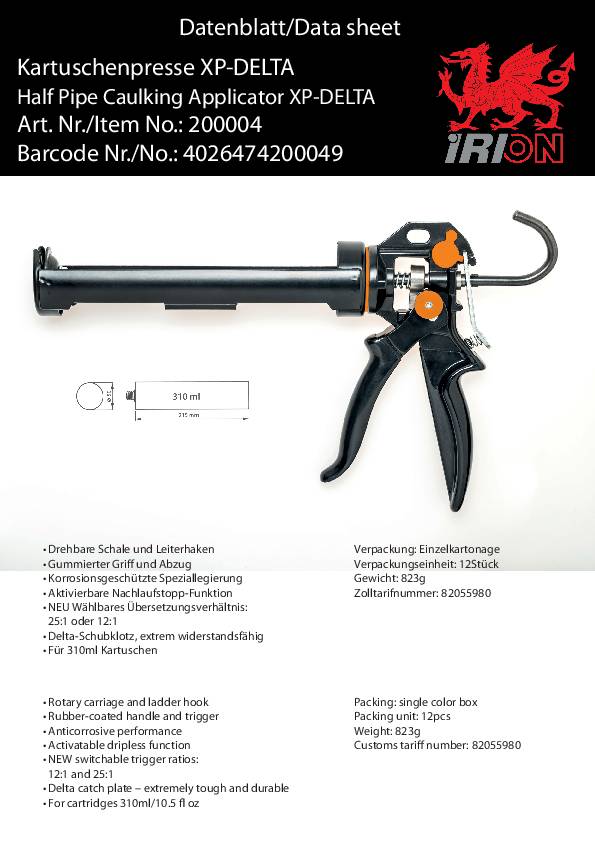 Kartuschenpresse Profi XP Delta Metall drehb.Schale IRION