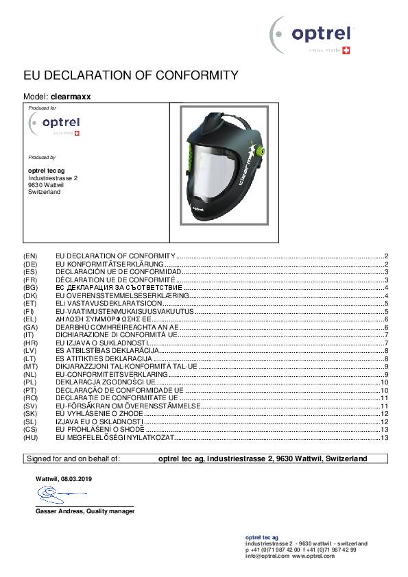 Schleifhelm Clearmaxx EN 166 EN 175 BT Scheibe:PC OPTREL