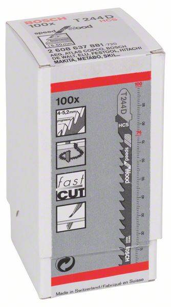 Bosch Stichsgeblatt T 244 D Speed for Wood, 100er-Pack