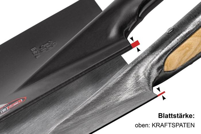 Eine Nahaufnahme von zwei Messerklingen, die sich in verschiedenen Winkeln kreuzen, eine glänzend schwarz und die andere matt grau, vor einem weißen Hintergrund.