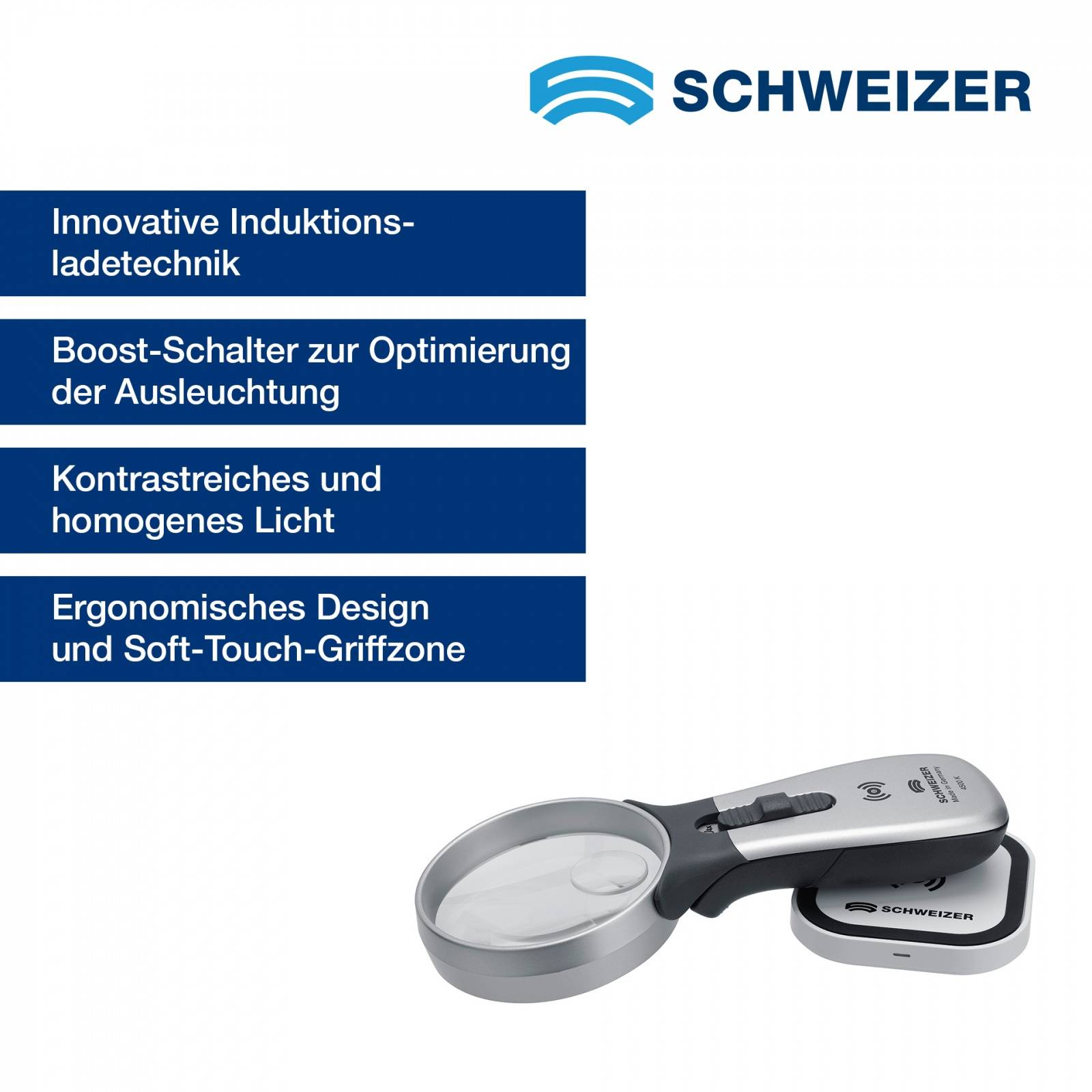 SCHWEIZER Set Tech-Line INDUKTION 4500K 2 x / 4 x ; Ø 70 / Ø 22,8 mm, bifokal, bikonvex 