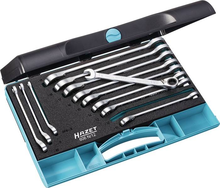 Knarrenringmaulschlüsselsatz 606N/12 12-tlg.SW 8-19mm abgew.HAZET