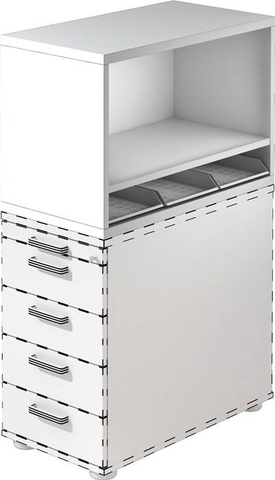Aufsatzschrank H530xB800xT428mm 1 OH u.3 Kunststoffablagen weiß