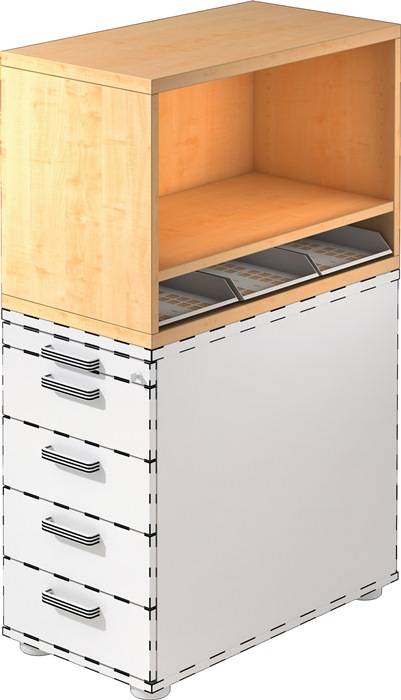 Aufsatzschrank H530xB800xT428mm 1 OH u.3 Kunststoffablagen Ahorn