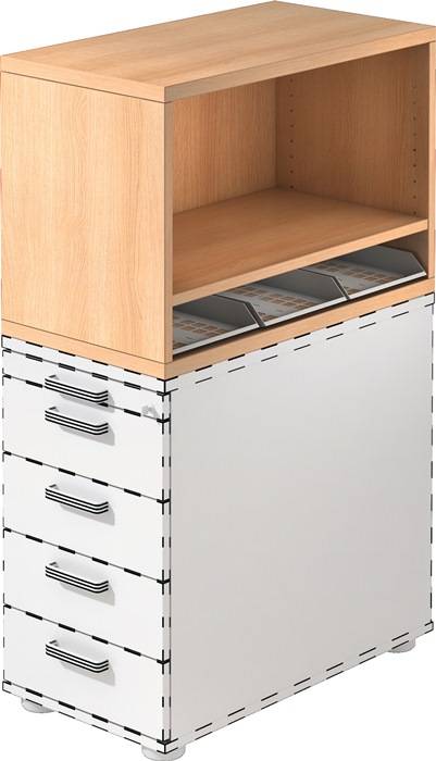 Aufsatzschrank H530xB800xT428mm 1 OH u.3 Kunststoffablagen Eiche