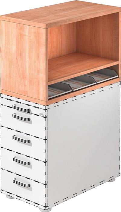 Aufsatzschrank H530xB800xT428mm 1 OH u.3 Kunststoffablagen Nussbaum