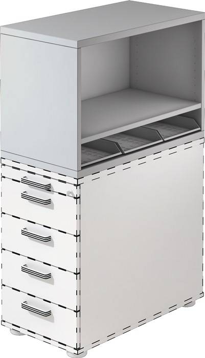 Aufsatzschrank H530xB800xT428mm 1 OH u.3 Kunststoffablagen lichtgrau