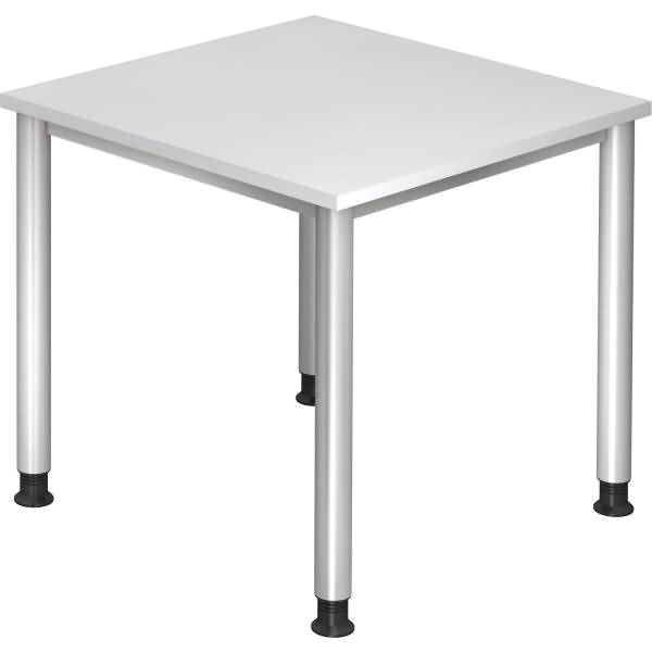 Schreibtisch 4-Fuß-rund 80x80cm Weiß/Silber