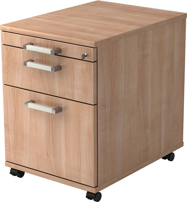 Rollcontainer Teda H590xB428xT580mm Nussbaum 1Schubl.u.1Registratur m.Chromgriff