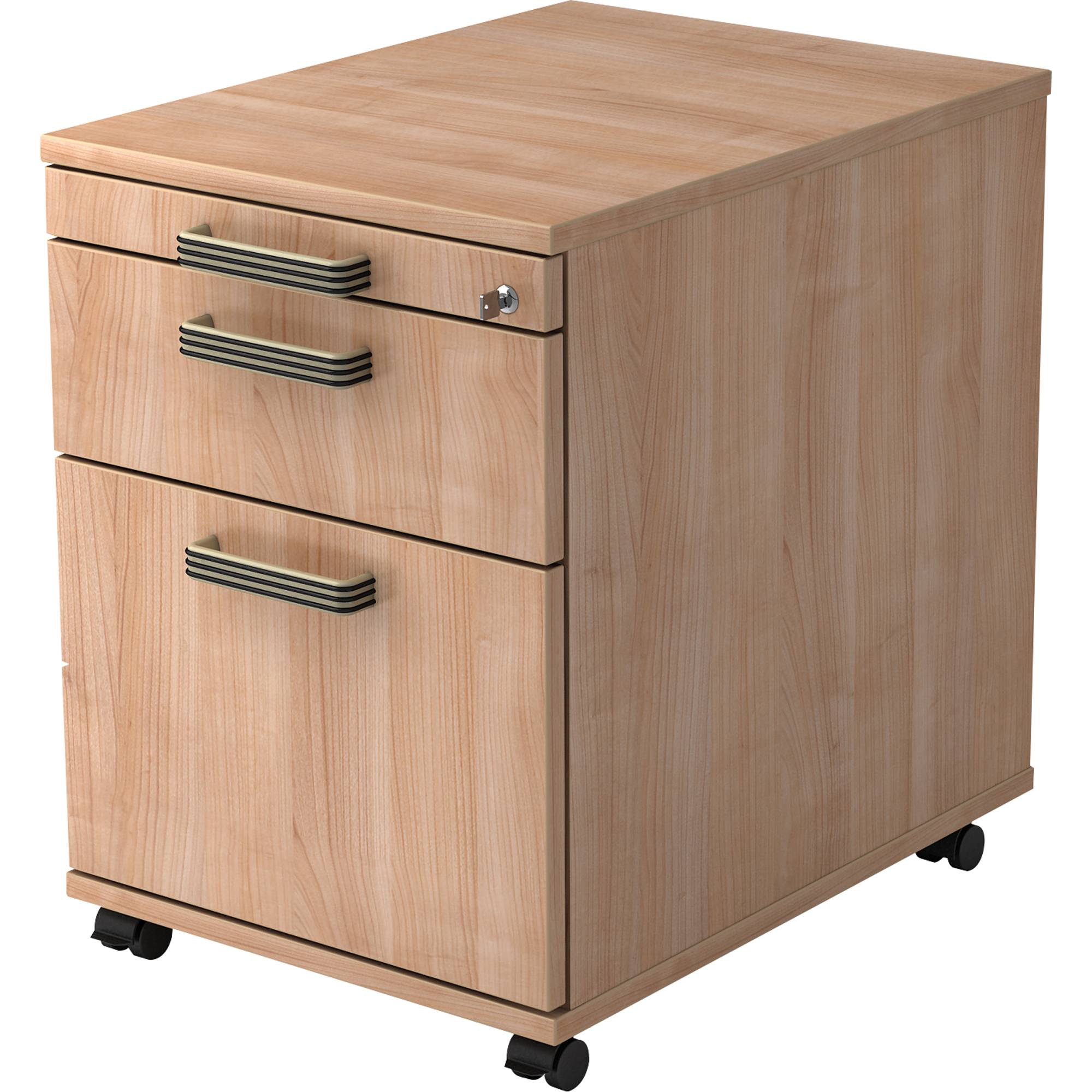 Rollcontainer 58cm 1 Schub 1 Hängeregistratur Schloss Streifengriff Nussbaum