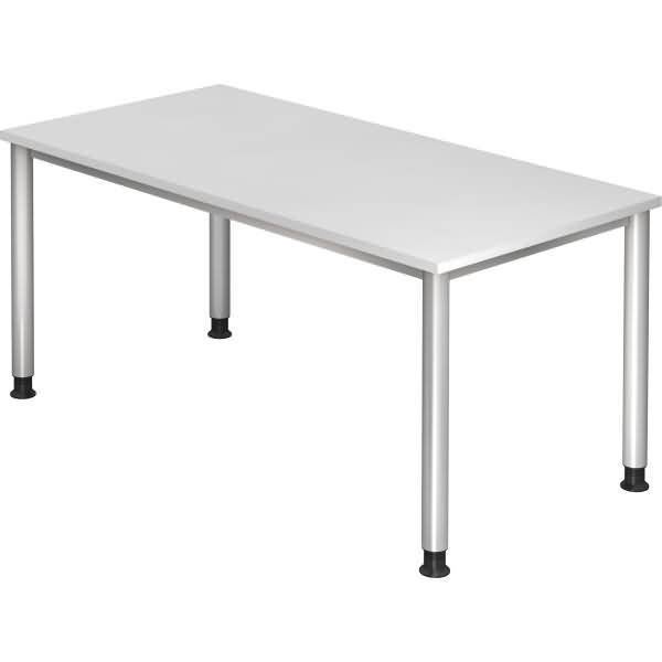 Schreibtisch 4-Fuß-rund 160x80cm Weiß/Silber