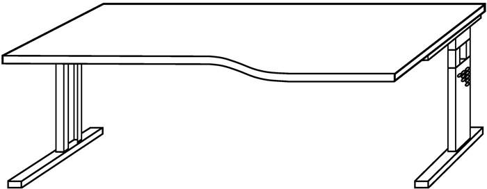 Schreibtisch Bela H650-850xB1800xT1000mm Buchedekor Freiform R/L C-Fuß