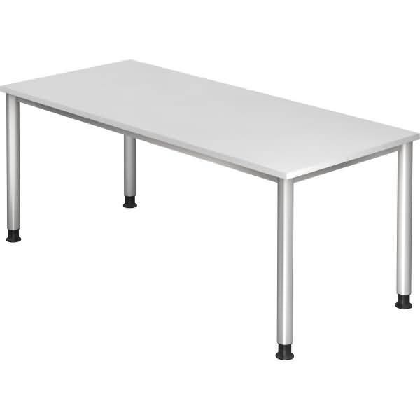 Schreibtisch 4-Fuß-rund 180x80cm Weiß/Silber