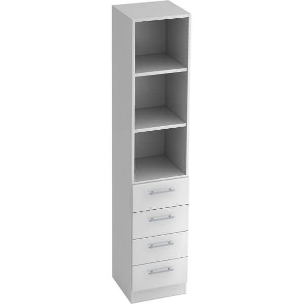 Regal 5 OH 40,6x42x200,4cm 4 Schübe Sockelblende Griff RE Weiß/Weiß