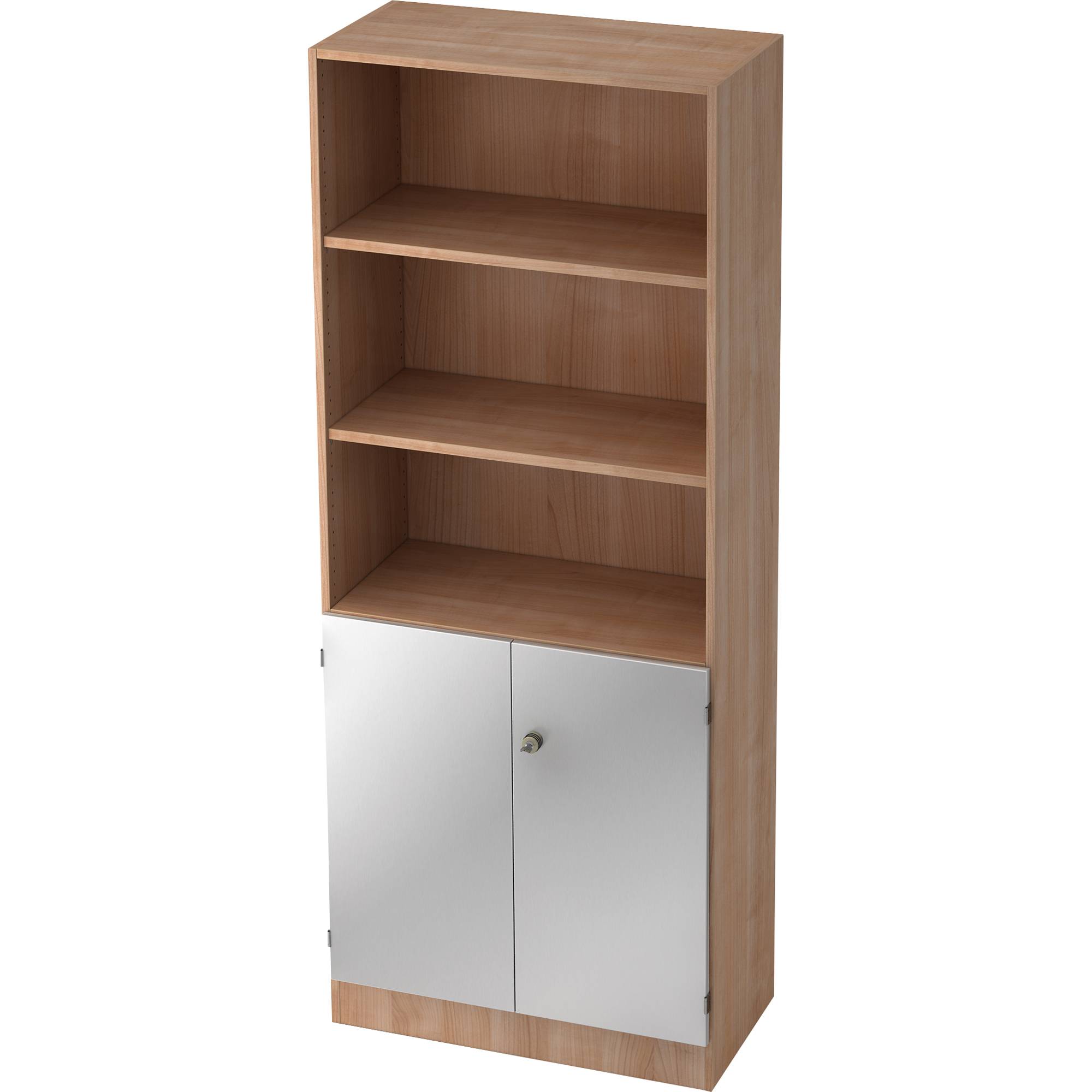 Regal 5 OH 2 OH 80x42x200,4cm Türen Sockelblende Griff SG Nussbaum/Silber