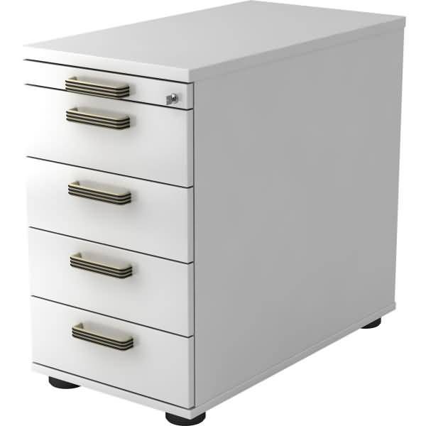 Standcontainer 80cm 4 Schub Schloss Streifengriff Weiß