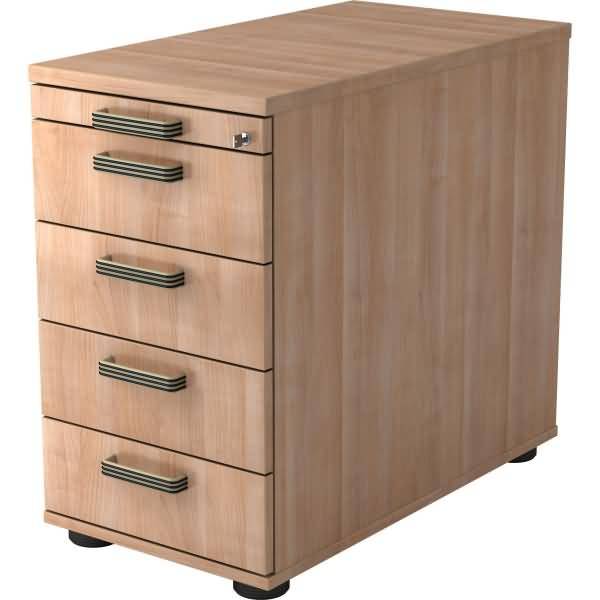 Standcontainer 80cm 4 Schub Schloss Streifengriff Nussbaum