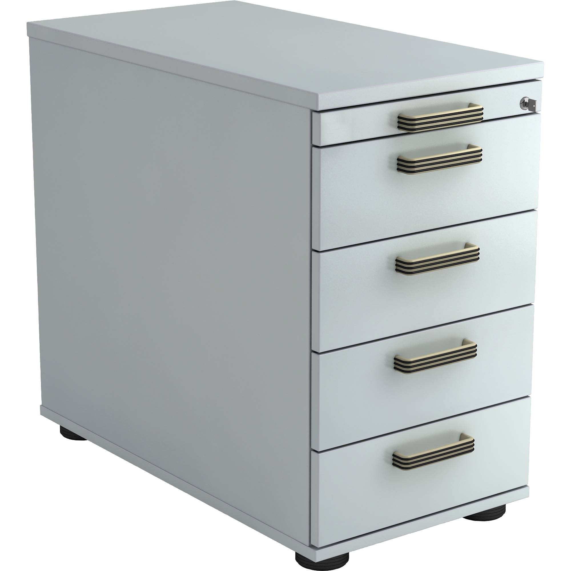 Standcontainer 80cm 4 Schub Schloss Streifengriff Grau