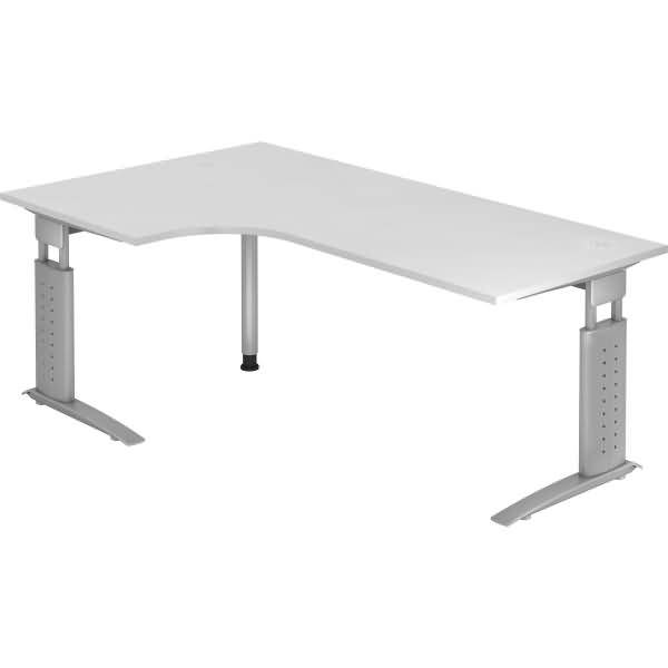 Winkeltisch C-Fuß 200x120cm 90 Grad Weiß/Silber