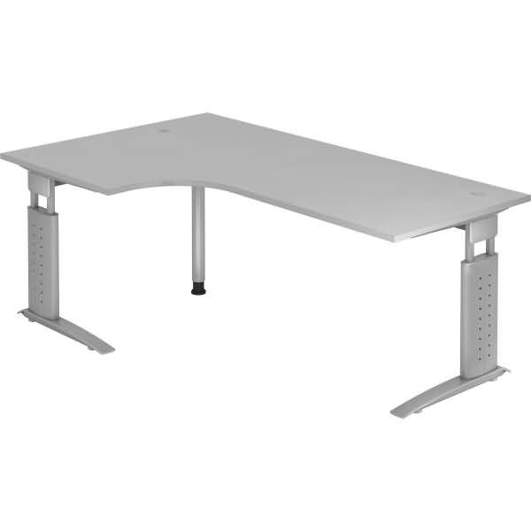Winkeltisch C-Fuß 200x120cm 90 Grad Grau/Silber
