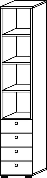 Schrank H2156xB400xT420mm weiß 6 OH 4 Schubl.Knaufgriff