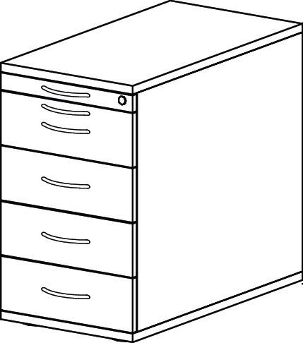 Standcontainer Pro-B H720-760xB428xT800mm lichtgrau m.4 Schubalden m.Bogengriff