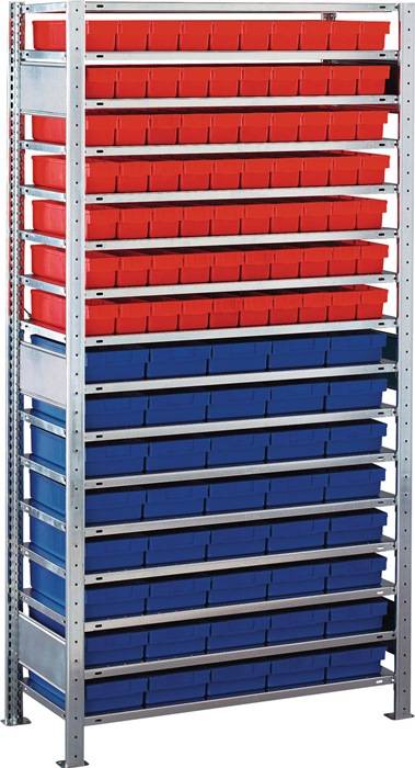 Steckregal H2000xB1000xT400mm Anbauregal 16 Böden 70xL 400mm rot/40xL 400mm blau