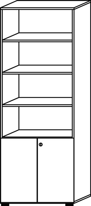 Schrank H2156xB800xT420mm Nussbaumdekor 6 OH (4 offen) 2 Türen Knaufgriff