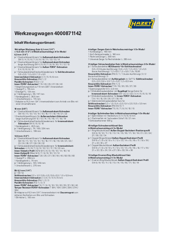 Wkz.wagen 179NXXL-7/340 B959xT518xH1020mm 600kg 7 Schubl.340-tlg.Stahlbl.HAZET