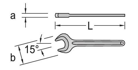 Einmaulschlüssel DIN894 ISO3318 SW 18mm m.Aufhängeloch Maulstellung 15Grad