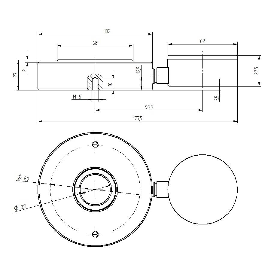PCE Instruments PCE-HFG 25K-ICA Hydraulische Kraftmessdose inkl. ISO-Zertifikat mit Befestigungsbohrungen|27mm Ringöffn.