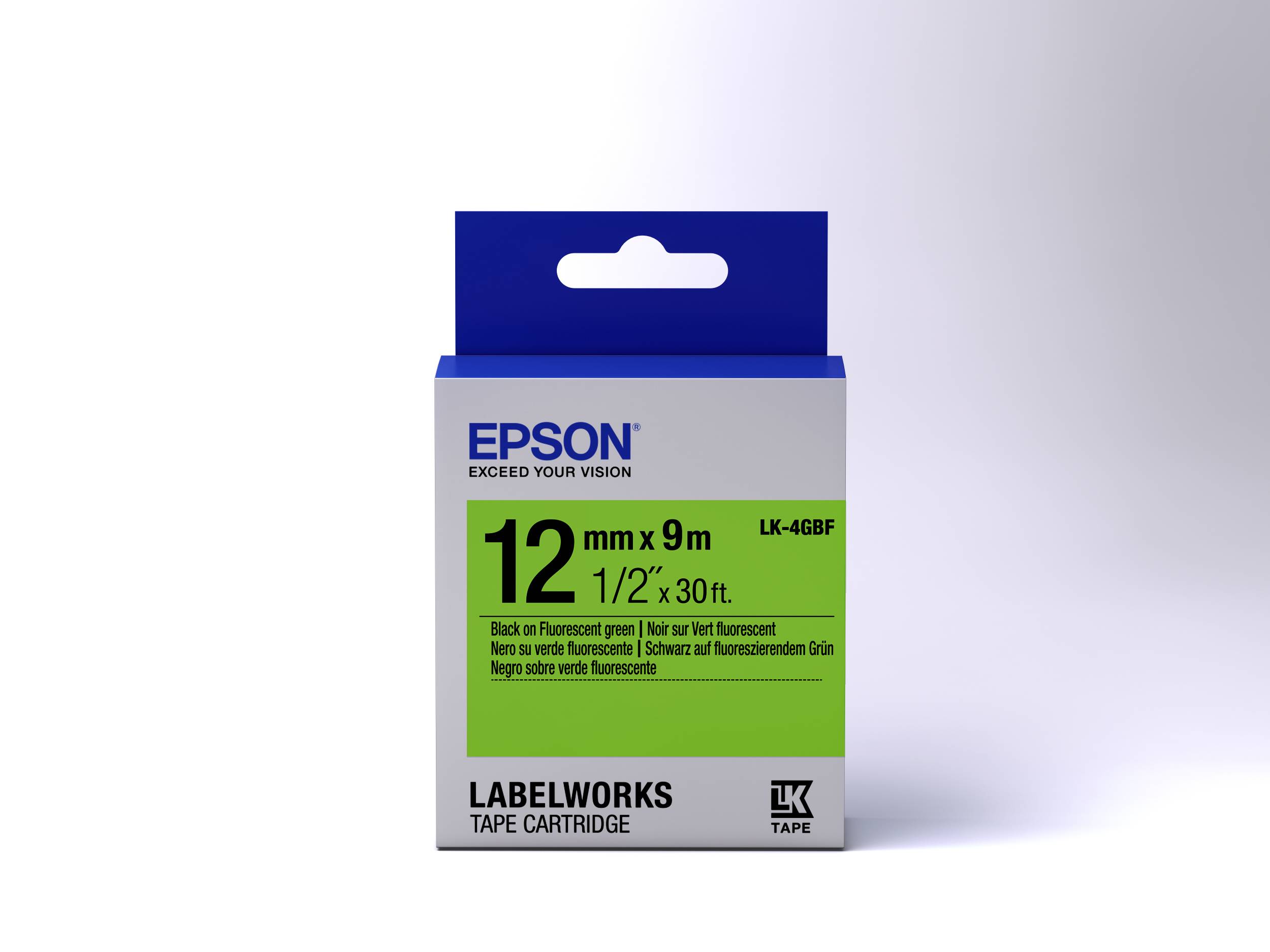 Epson LabelWorks LK-4GBF - Schwarz auf Grün - Rolle (1,2 cm x 9 m)