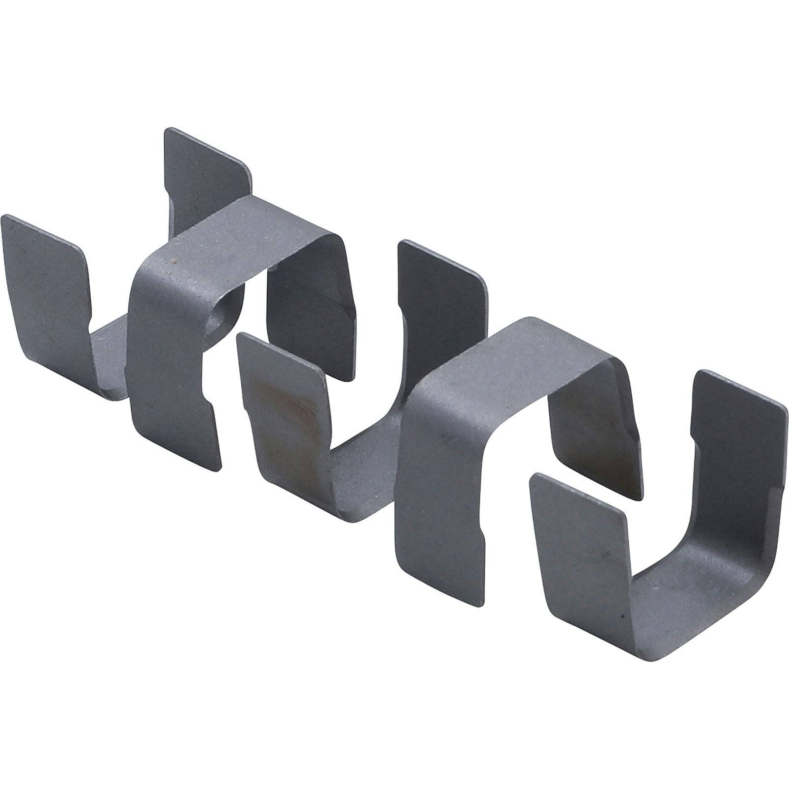 Metallklammer in 'A'-Form, die in verschiedenen Ausrichtungen gezeigt wird und deren Design und Nutzen zum Befestigen von Gegenständen hervorgehoben werden.