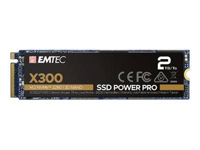 EMTEC X300 SSD Power Pro M.2 NVMe 2280 internes Solid-State-Laufwerk, 2TB Kapazität, auf weißem Hintergrund dargestellt.