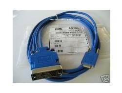 Blaues Computerkabel mit großem Stecker, aufgerollt auf einer Verpackung mit sichtbarem Produktetikett.