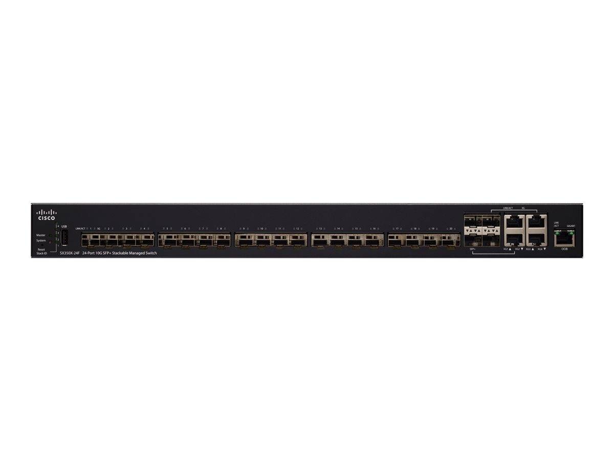 Frontansicht eines Cisco-Netzwerk-Switches mit vielen Ethernet-Anschlüssen und einigen Uplink-Anschlüssen auf der rechten Seite.