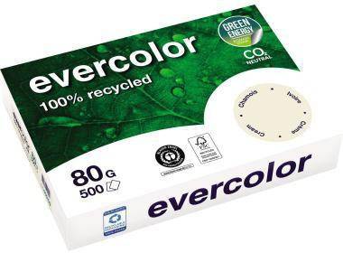 Bild eines Evercolor 80g Pakets mit 100% recyceltem Papier, das auf der Verpackung mit „grüne Energie