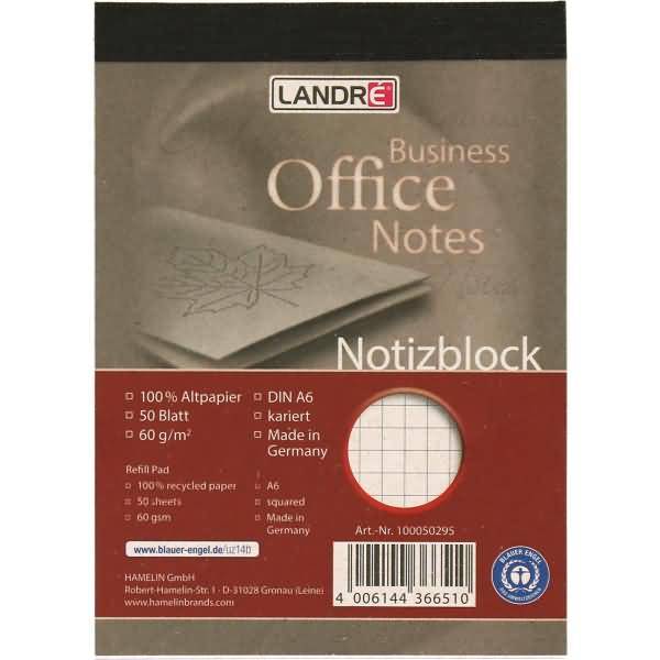 Notizblock A6 60g VE=50 Blatt recycling kariert