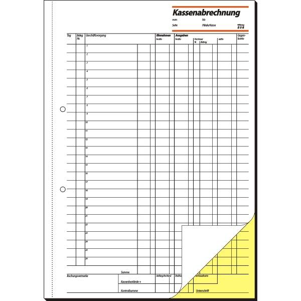 Formularbuch Kassenabrechnung A4 VE=2x50 Blatt