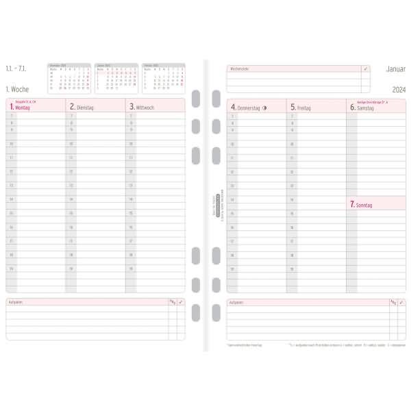 Jahres-Set Wochenplan A5 1 Woche/2 Seiten 2024
