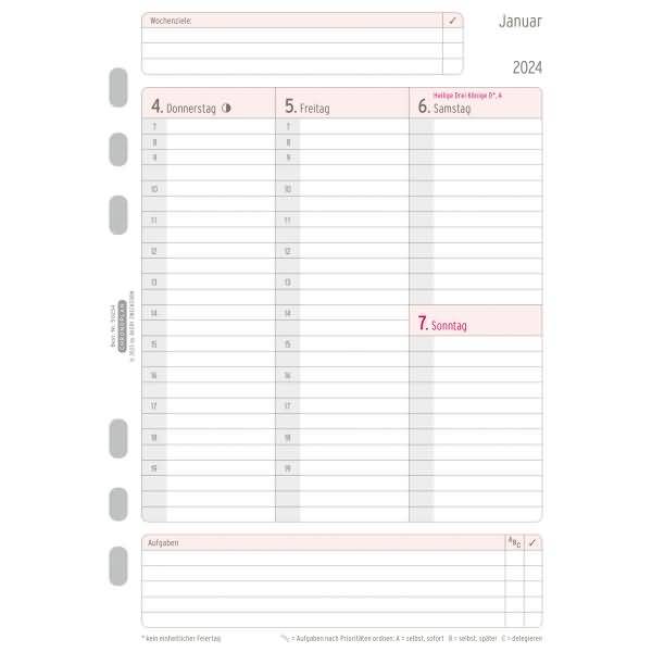 Jahres-Set Wochenplan A5 1 Woche/2 Seiten 2024