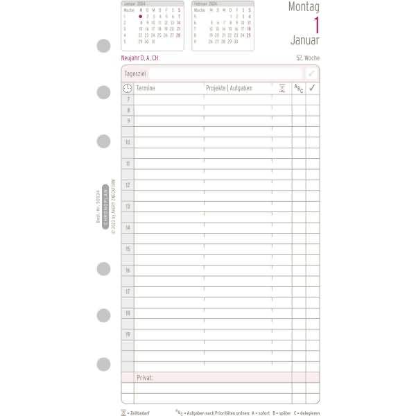 Jahres-Set Midi 1 Tag/1 Seite Kalendarium 2024