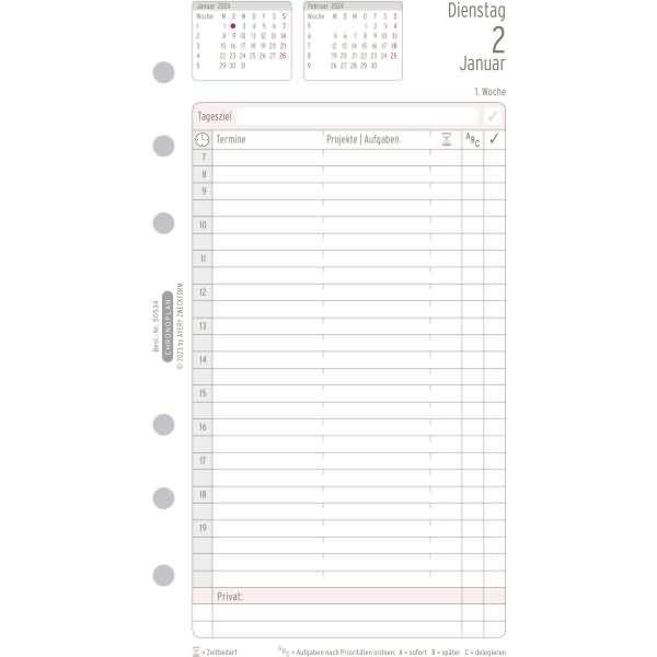 Jahres-Set Midi 1 Tag/1 Seite Kalendarium 2024