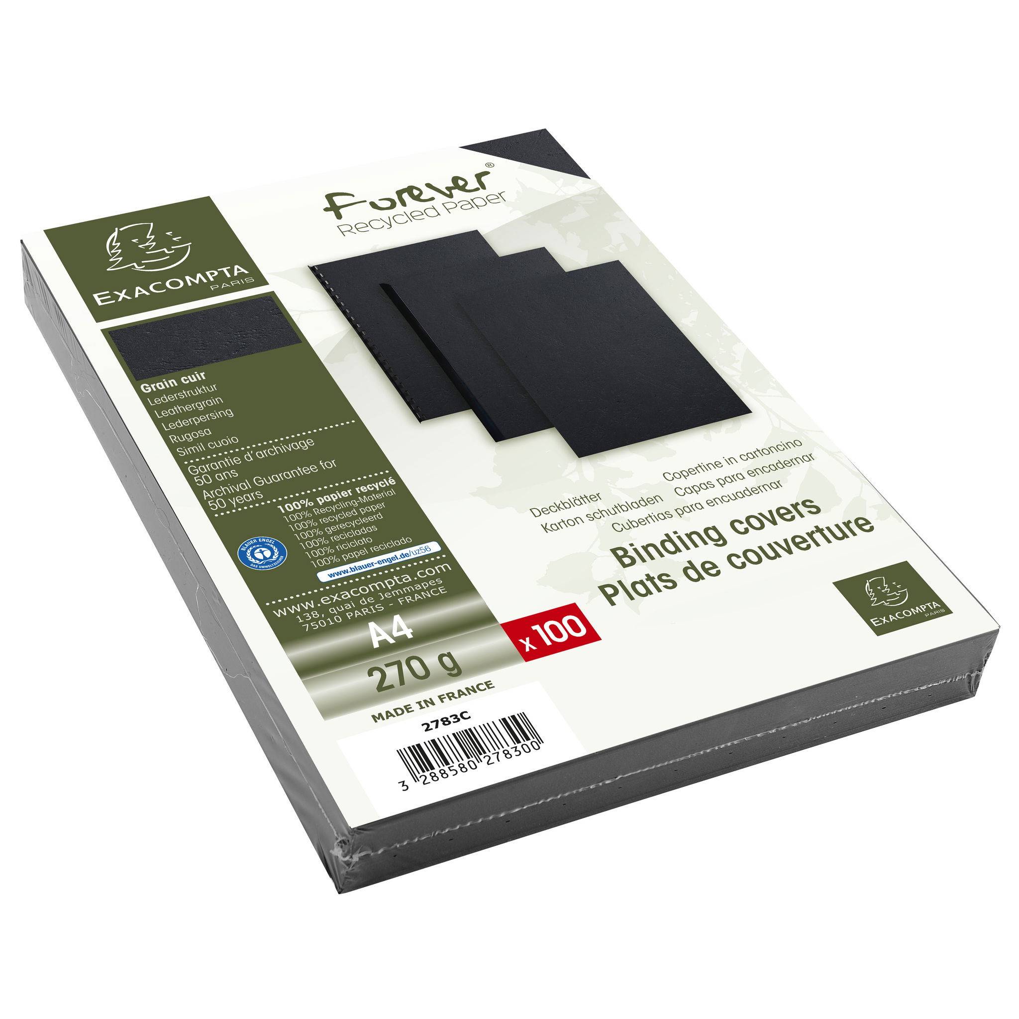 Exacompta 100er Einbanddeckel Evercover 270g/qm Lederprägung A4 Schwarz 2783C