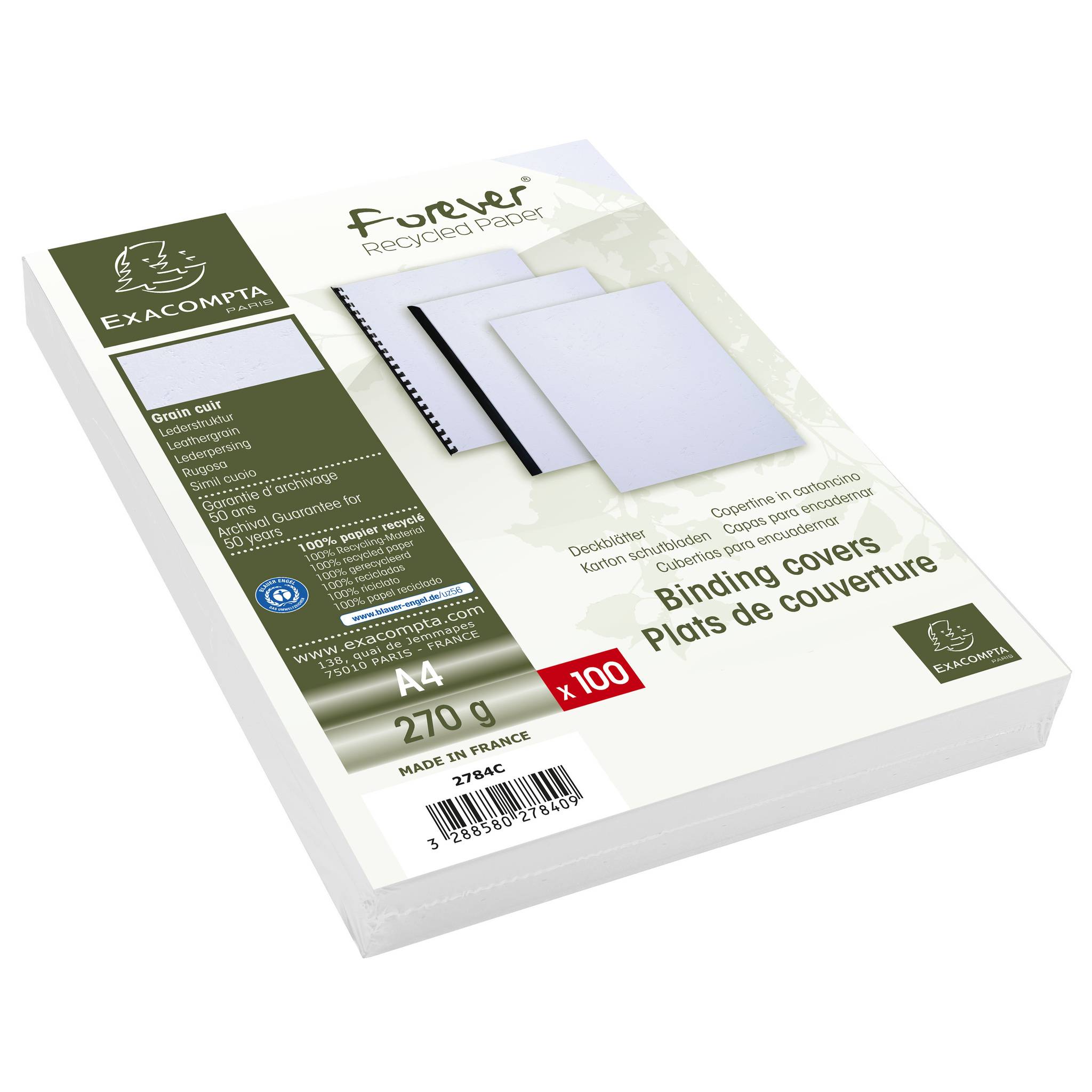 Exacompta 100er Einbanddeckel Evercover 270g/qm Lederprägung A4 Weiß 2784C