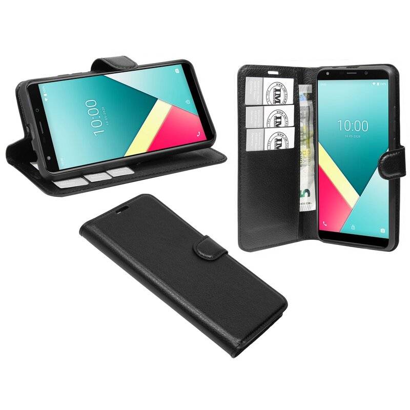 Buch Tasche "Fancy" kompatibel mit WIKO Y61 Handy Hülle Etui Brieftasche Schutzhülle mit Standfunktion, Kartenfach Schwarz