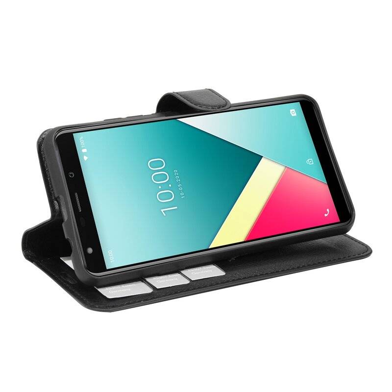 Buch Tasche "Fancy" kompatibel mit WIKO Y61 Handy Hülle Etui Brieftasche Schutzhülle mit Standfunktion, Kartenfach Schwarz