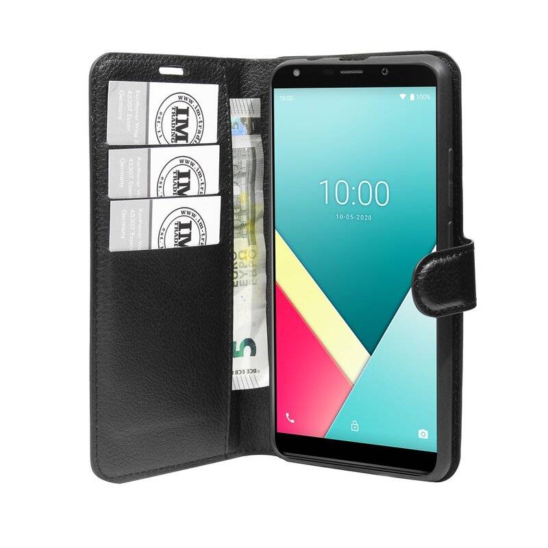 Buch Tasche "Fancy" kompatibel mit WIKO Y61 Handy Hülle Etui Brieftasche Schutzhülle mit Standfunktion, Kartenfach Schwarz