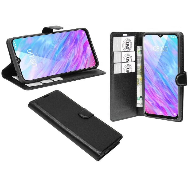 Buch Tasche "Fancy" kompatibel mit ZTE BLADE 10 SMART Handy Hülle Etui Brieftasche Schutzhülle mit Standfunktion, Kartenfach Schwarz